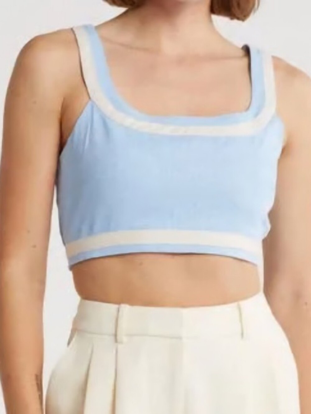 Avec Les Filles Colorblock Linen Blend Crop Top XL